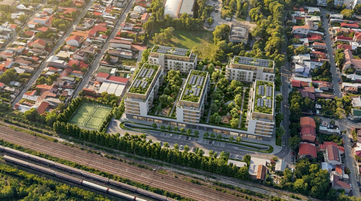Concept aerian dezvoltare rezidențială pe terenul din Str. Atelierele Noi
